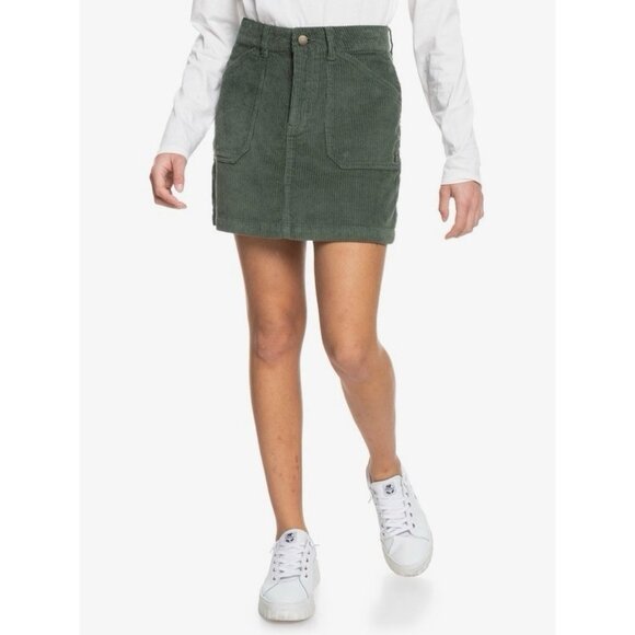 Roxy Amazing Break Corduroy Skirt Green Womens Small Casual Retro‎ Y2K Surf Girl - Picture 2 of 9